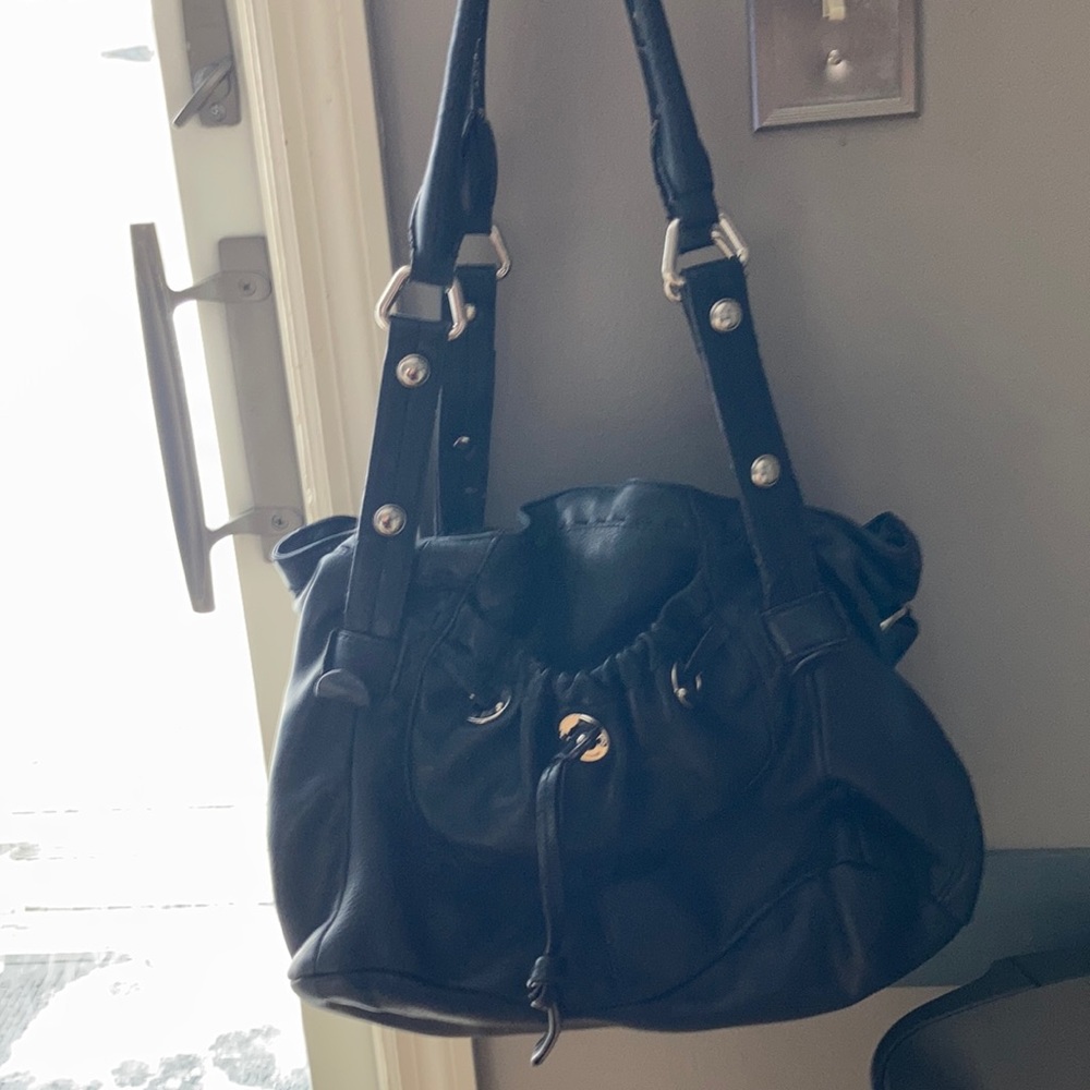Pure black thick leather bag